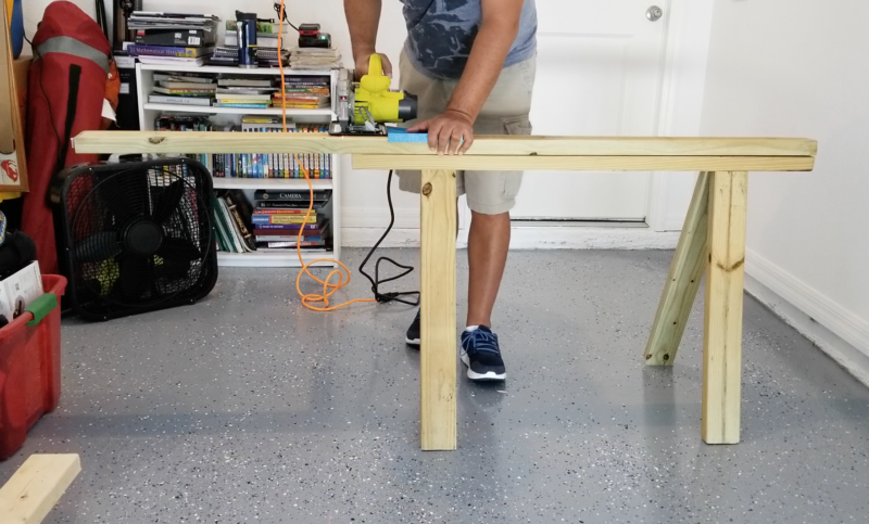 cutting on folding sawhorse
