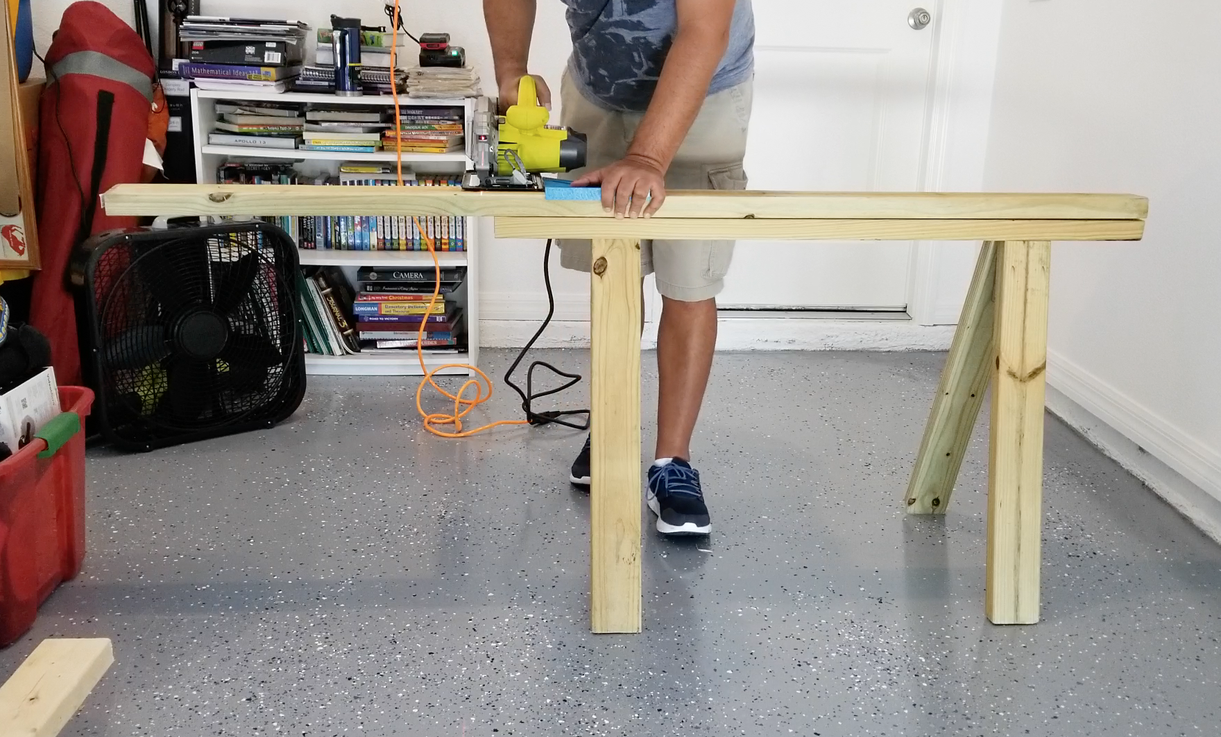 cutting on folding sawhorse