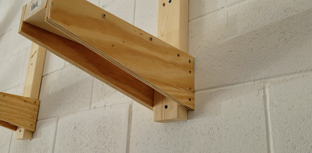 wall lumber rack support in place